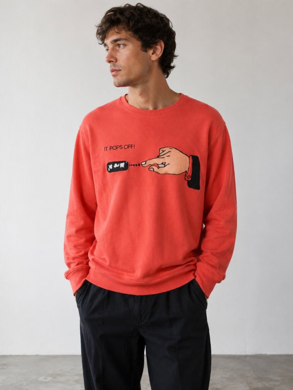 Rochambeau IT POPS OFF Graphic Embroidered Sweatshirt Coral Pink Size M